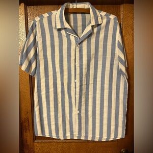 Casual Blue and White Striped Men's Shirt